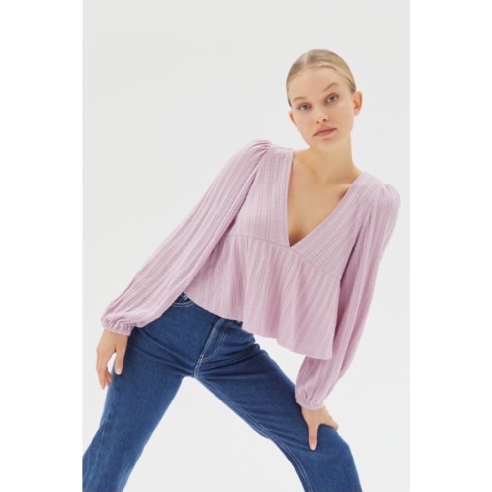 Urban Outfitters Lilac Cropped V-Neck Prairie Ribbed Babydoll Top